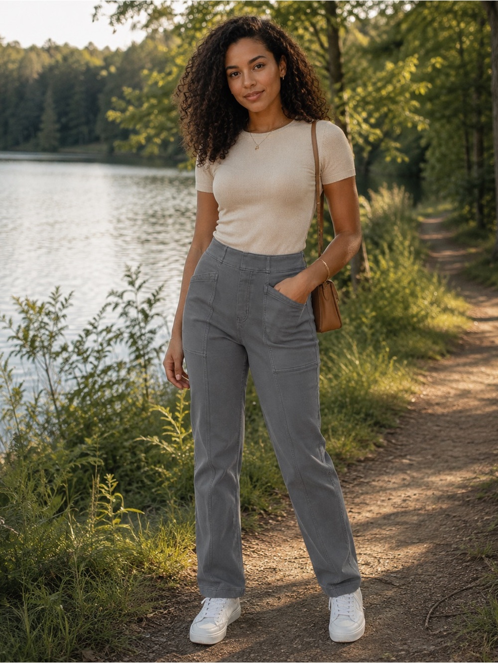 SPANX Stretch Twill Straight Leg Pull-On Pants Blue Grey M